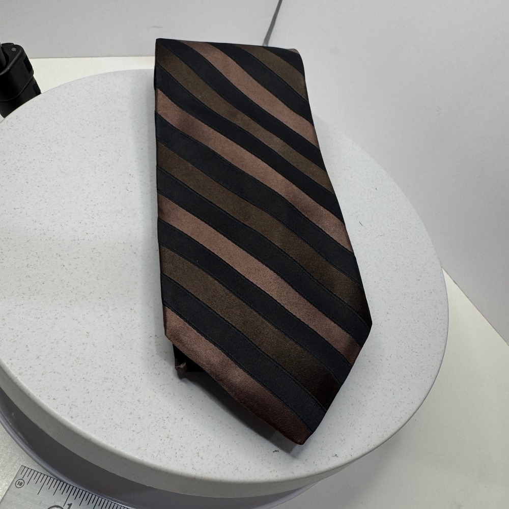 City of London Men's Brown Black Striped‎ Necktie Classic Satin Finish